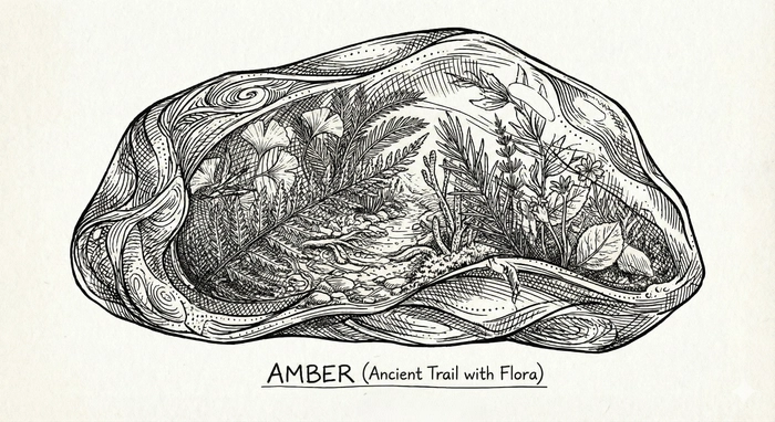 amber-path|一块五彩斑斓的琥珀中有一条植物簇拥的小路